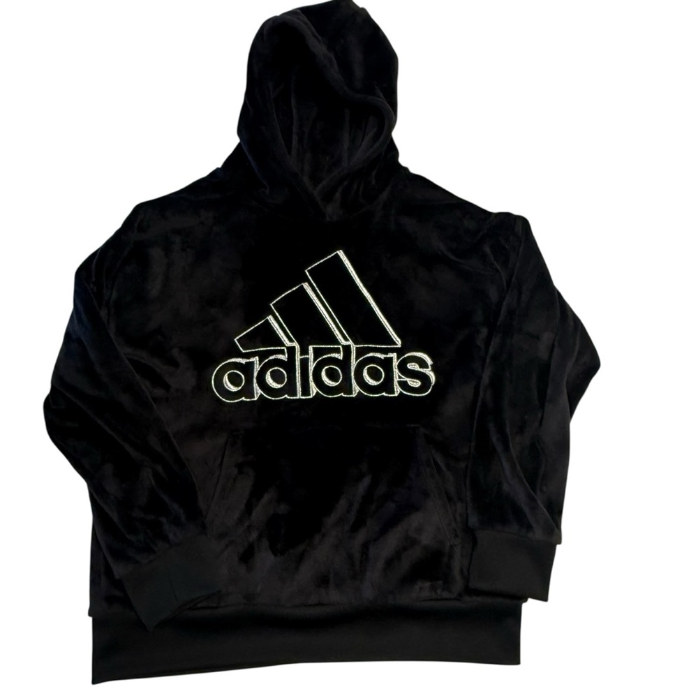 Adidas Black Velour Hoodie with Logo